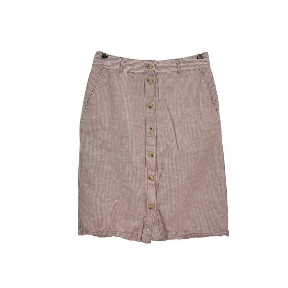 Liz Claiborne Brown & White Stripe Size M Linen Button Front Short Casual Skirt - Picture 1 of 6